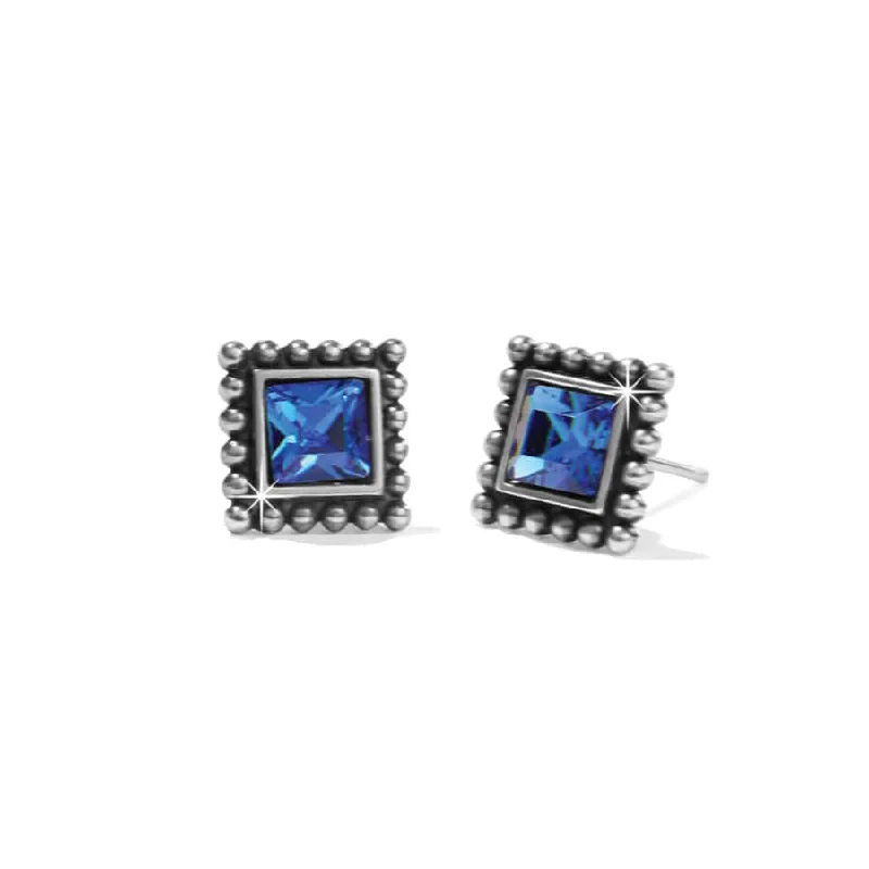 Women’s floral earrings-Brighton | Sparkle Square Mini Post Earrings in Blue Crystal