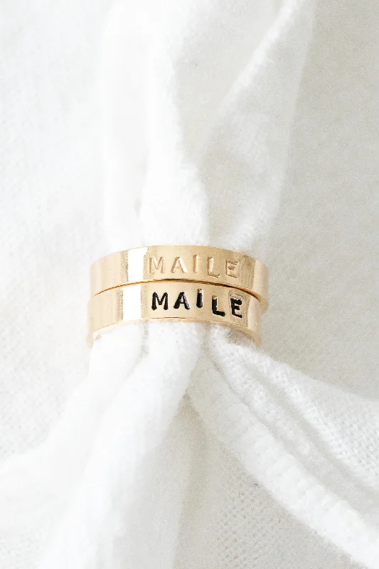 Women’s double-band rings-Custom Stamped Name Ring Band