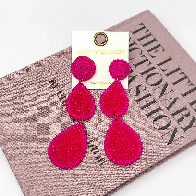 Women’s diamond stud earrings-Glass Seed Beaded Drop Earrings in Fuchsia Pink | ONLY 1 LEFT!