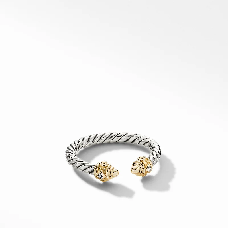 Women’s engraved rings-Renaissance Ring in Sterling Silver with 14K Yellow Gold\, Gold Domes and Diamonds\, 2.3mm