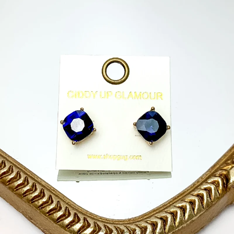 Women’s colorful gemstone earrings-Large Crystal Stud Earrings in Navy Blue