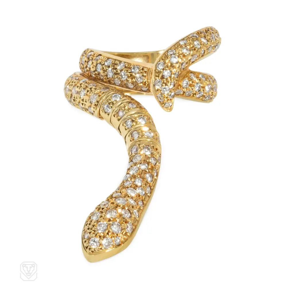 Women’s pearl rings-Gold and diamond poseable snake ring