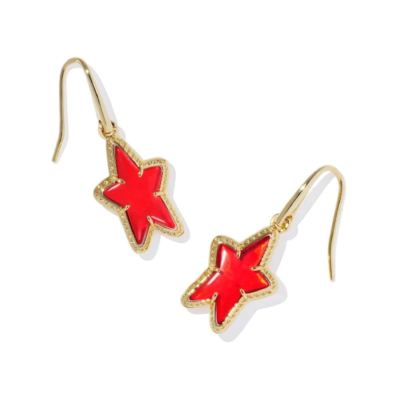 Women’s long chandelier earrings-Kendra Scott | Ada Gold Small Star Drop Earrings in Red Illusion