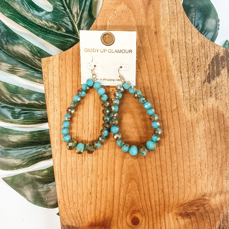 Women’s hoop earrings-Crystal  Beaded Teardrop Earrings in Turquoise and Bronze Mix