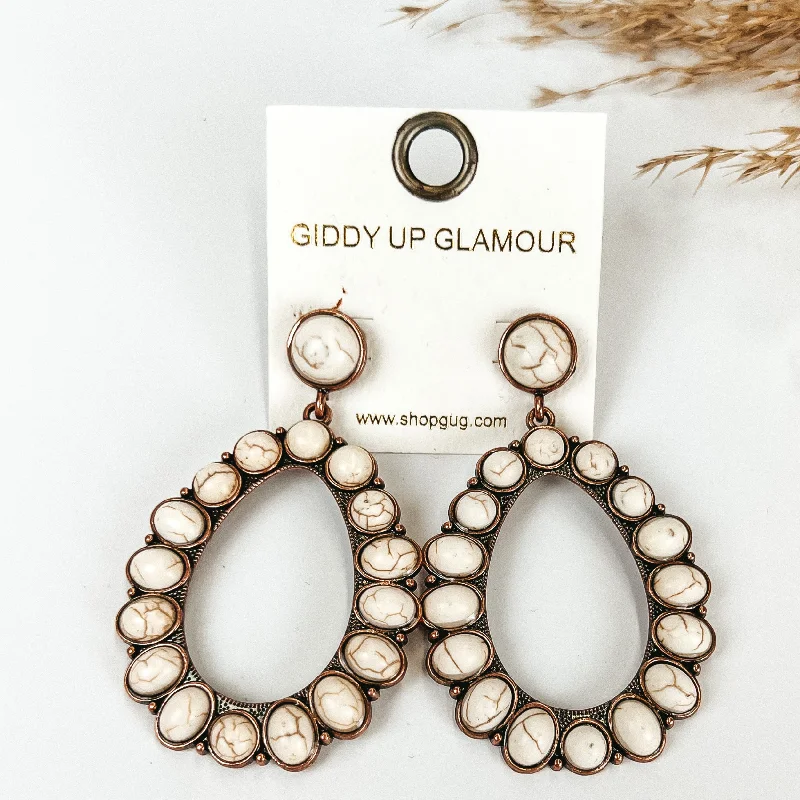 Women’s luxury hoop earrings-Copper Tone Circle Post Earrings and Open Teardrop Pendant with White Stones