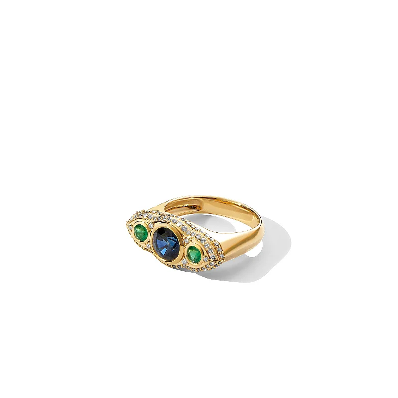 Women’s stackable rings-Blue Sapphire & Emerald Mogul Ring