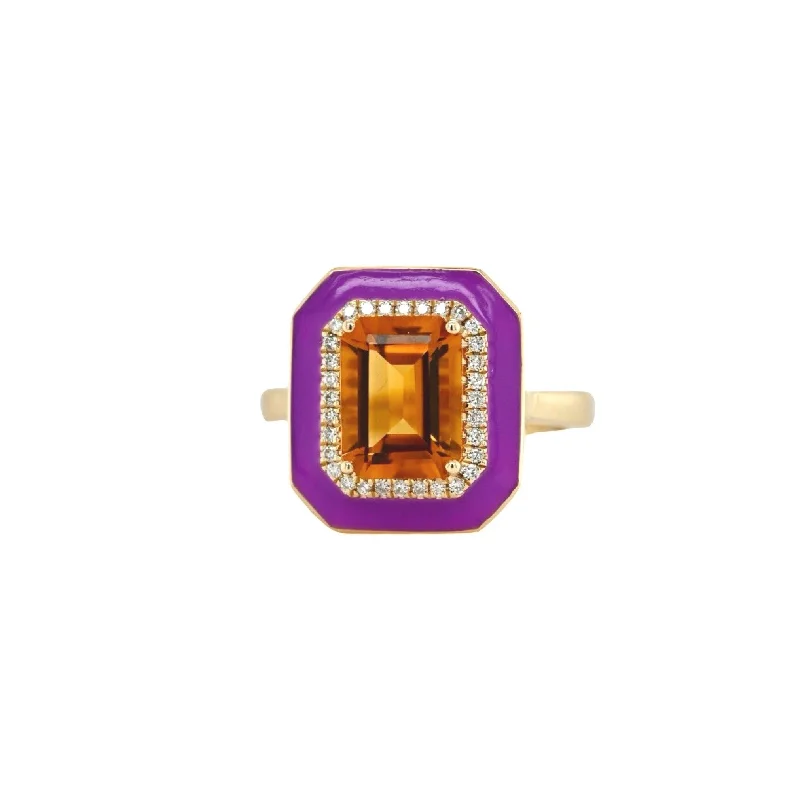 Women’s open rings-Jimmy Madeira Citrine & Purple Enamel Ring