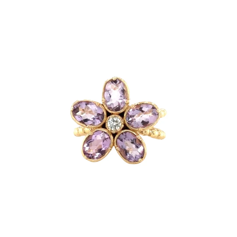 Women’s bridal rings-Camellia Ring with Amethyst & Diamond