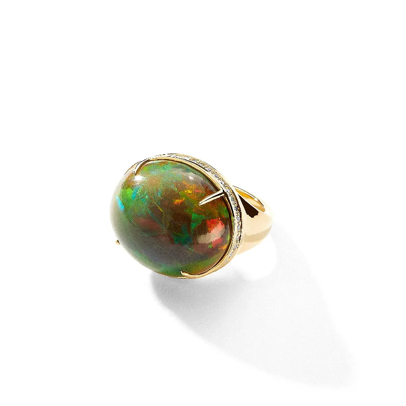 Women’s fashion rings-Olive Green Opal Ring