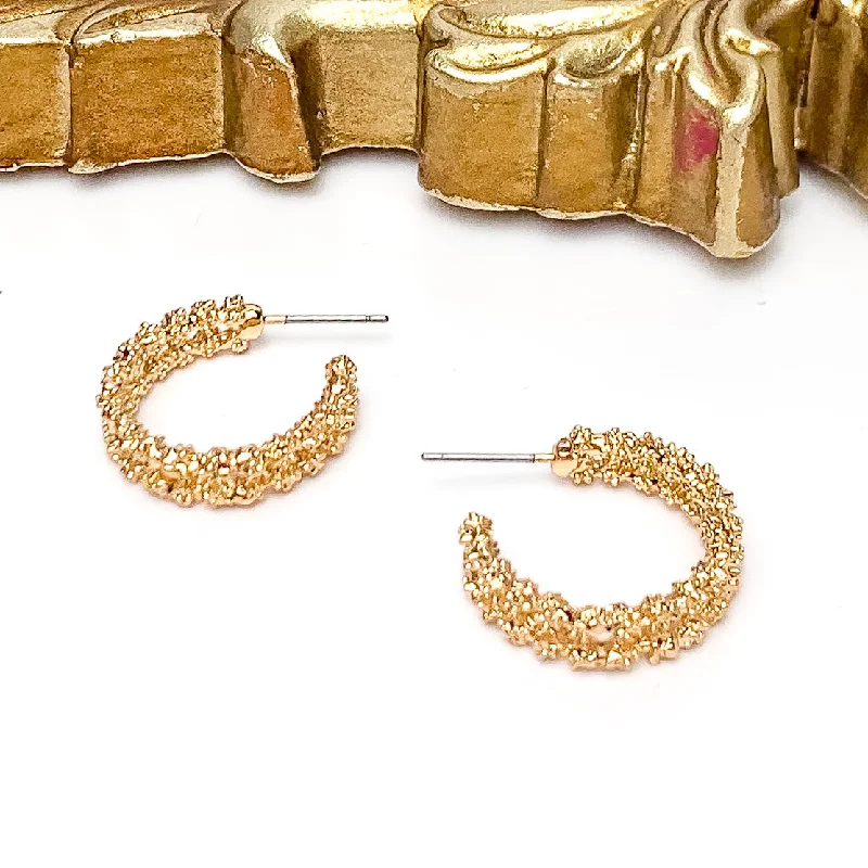 Women’s textured earrings-Worry Free Small Gold Tone Textured Hoop Earrings