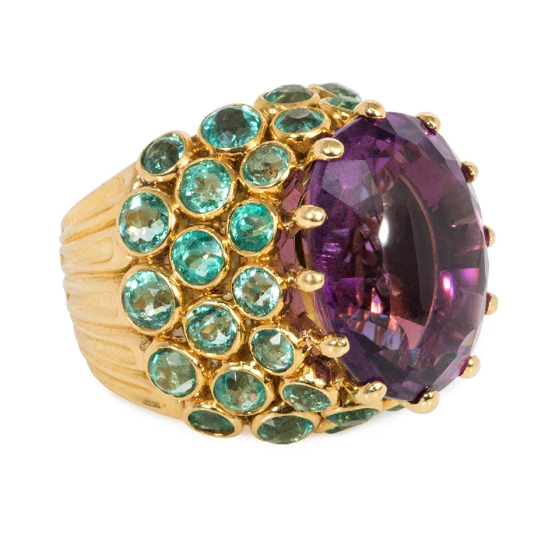 Women’s silver stackable rings-Boivin, France amethyst and emerald ring