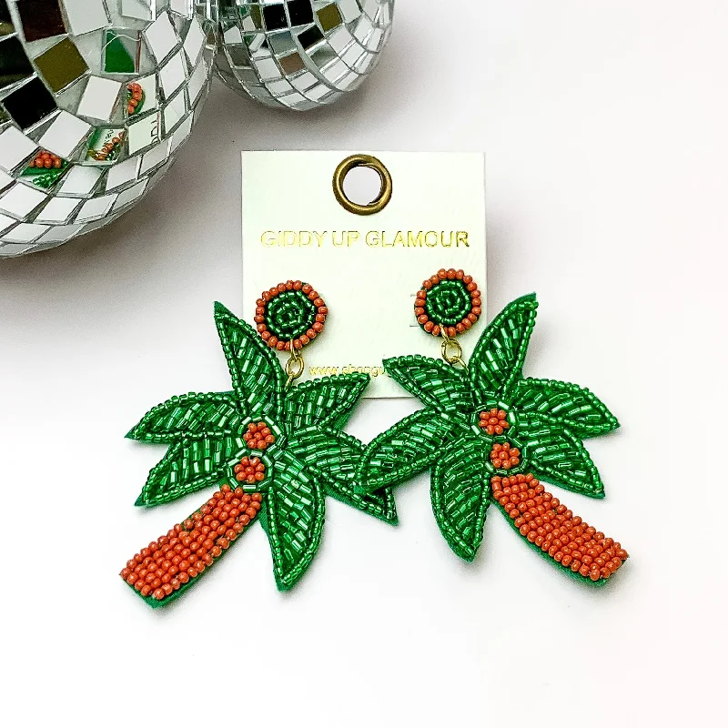 Women’s pearl stud earrings-Summertime Beaded Palm Tree Earrings