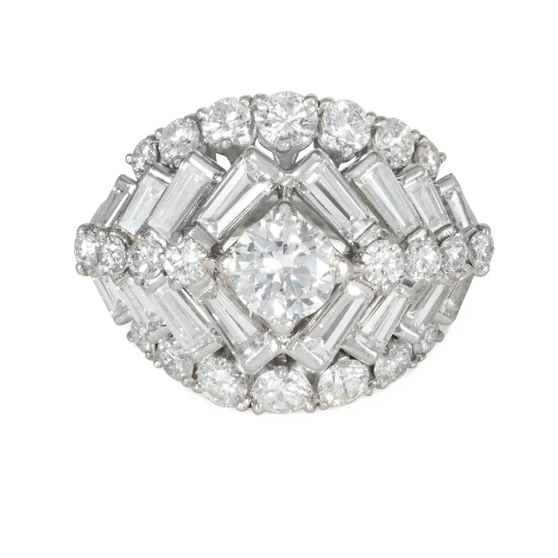 Women’s matching rings-Oscar Heyman Mid-century stepped chevron diamond cocktail ring