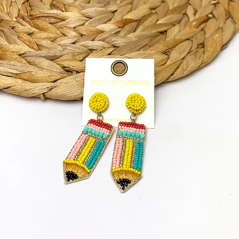 Women’s gemstone drop earrings-Beaded Pencil Earrings in Multicolor