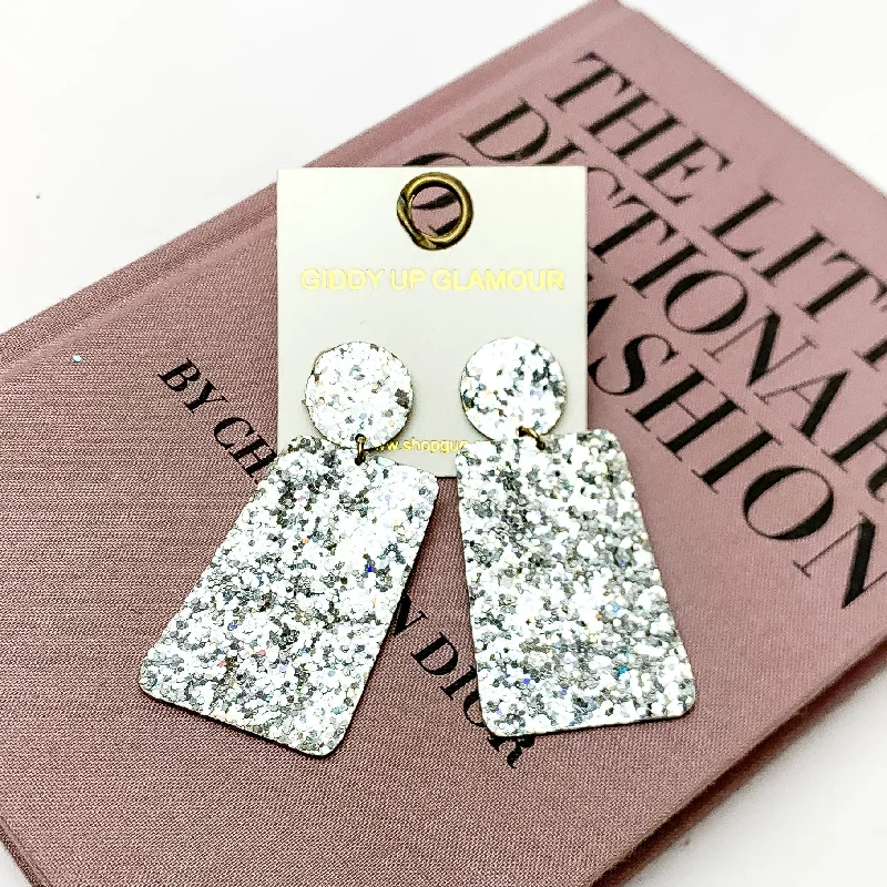 Women’s simple earrings-Excellent Taste Glitter Rectangle Drop Earrings in Silver