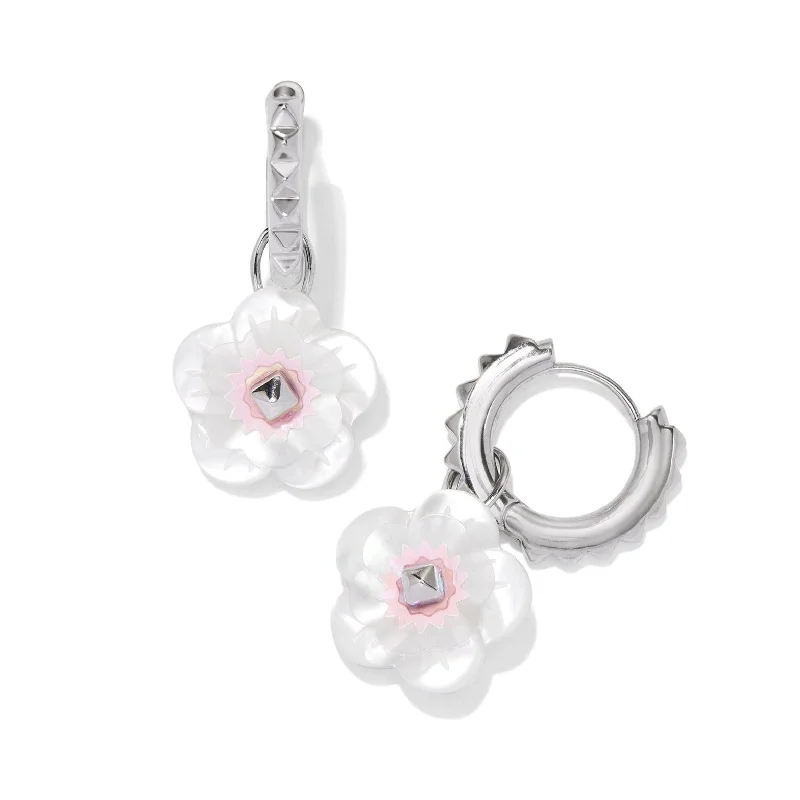 Women’s chandelier earrings-Kendra Scott | Deliah Silver Huggie Earrings in Iridescent Pink and White Mix