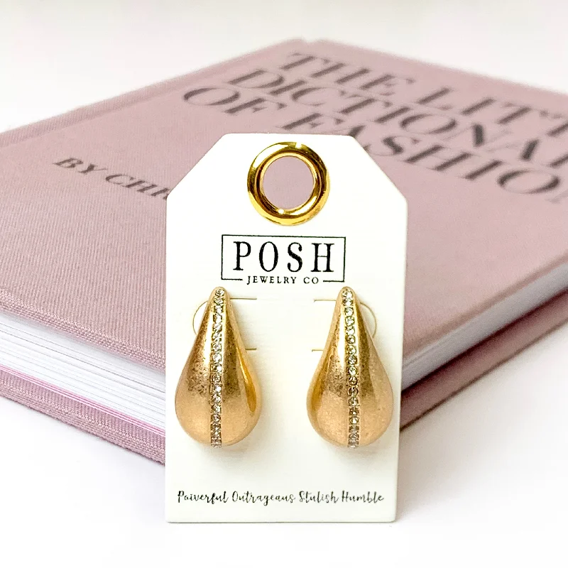 Women’s stylish hoop earrings-Posh by Pink Panache | Rhinestone Accent Raindrop Post Earrings in Gold