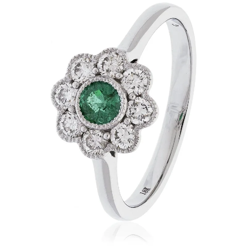 Women’s simple solitaire rings-Emerald and Diamond Cluster Ring