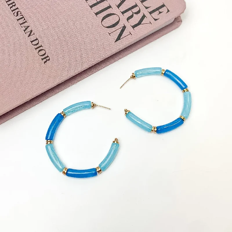 Women’s vintage-inspired earrings-Island Style Tube Beaded Hoop Earrings in Blue