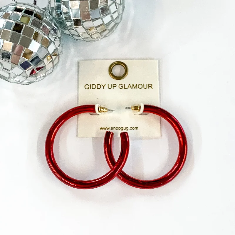 Women’s gold stud earrings-Light Up Large Neon Hoop Earrings In Red