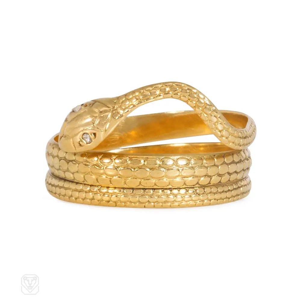 Women’s gemstone rings-Estate gold textured serpent ring