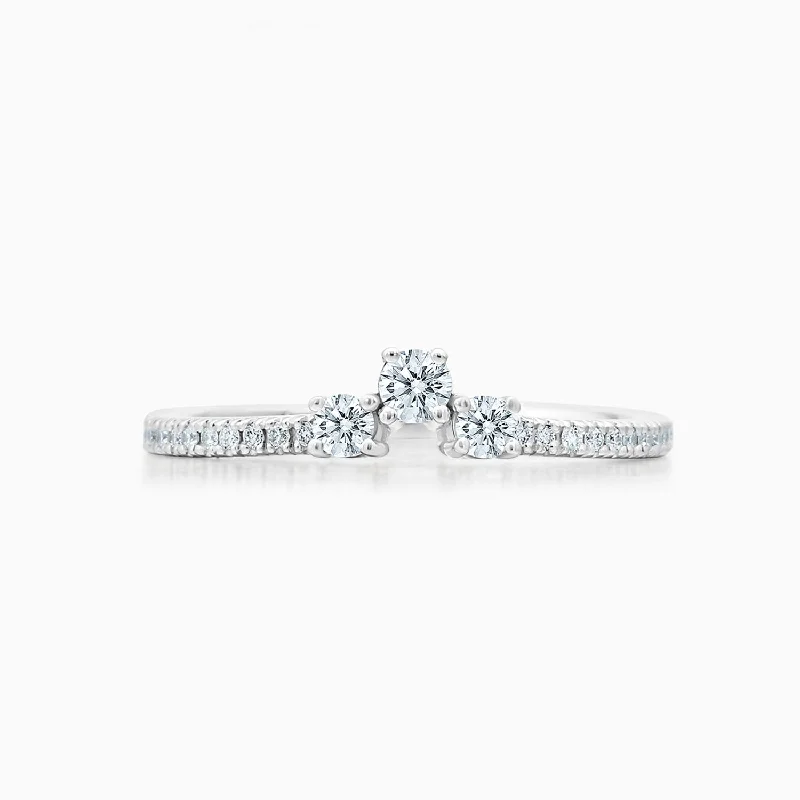 Women’s adjustable diamond rings-Petite 3 Diamonds Ring with Pave