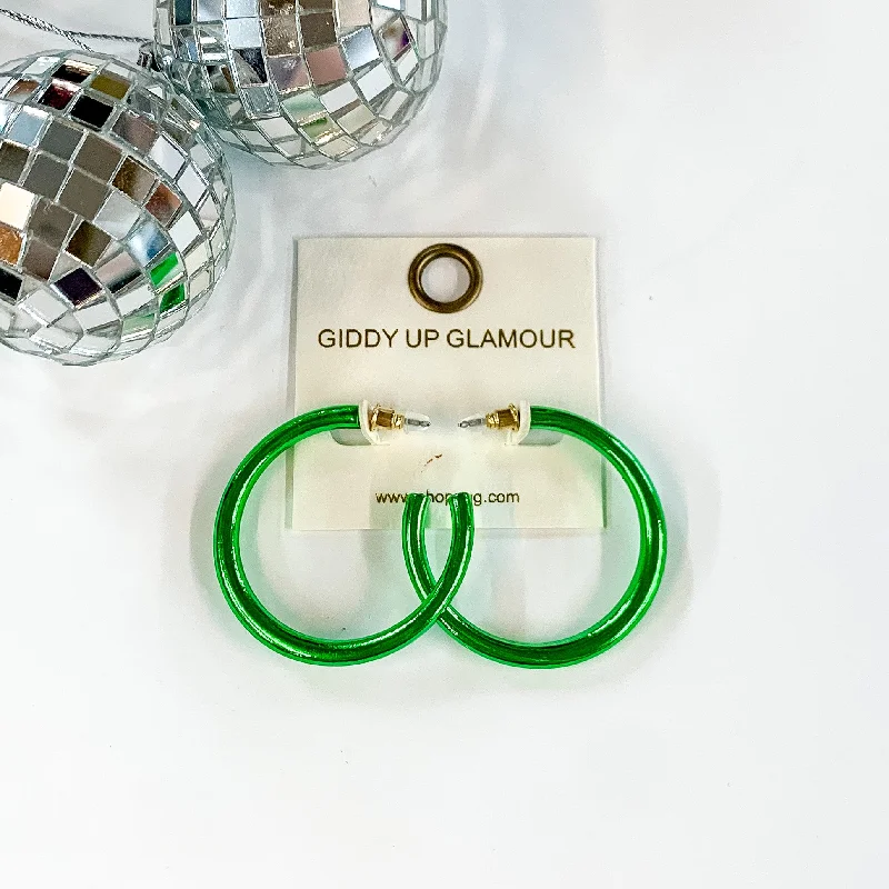 Women’s stackable gold earrings-Light Up Medium Neon Hoop Earrings In Green