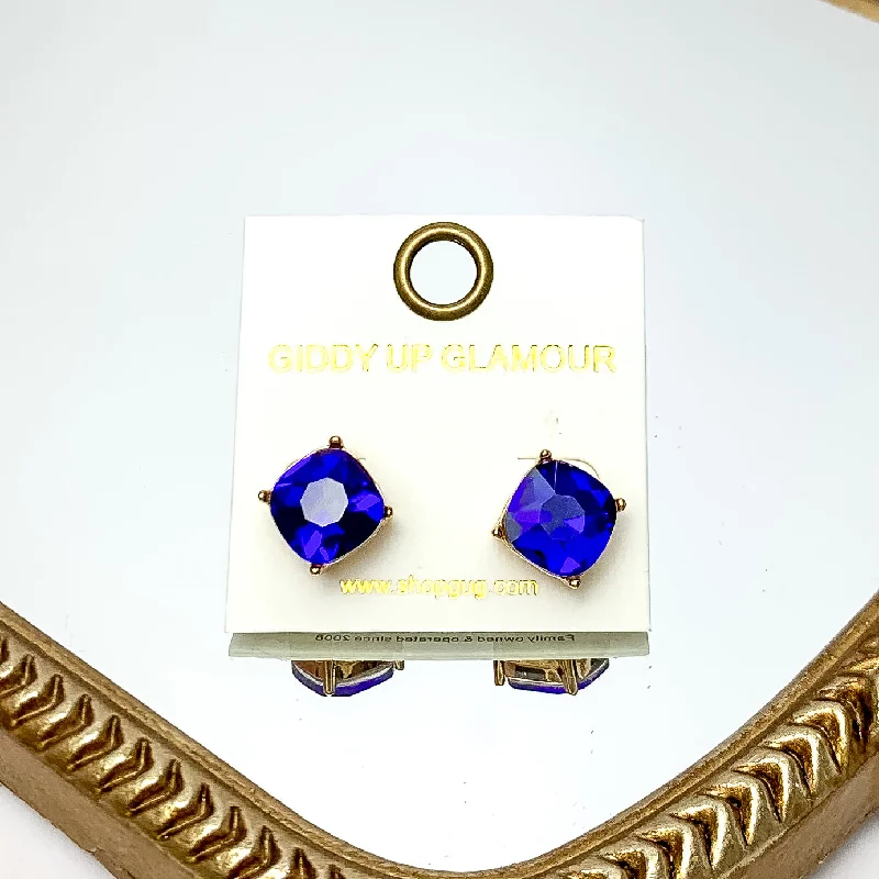 Women’s diamond earrings-Large Crystal Stud Earrings in Royal Blue