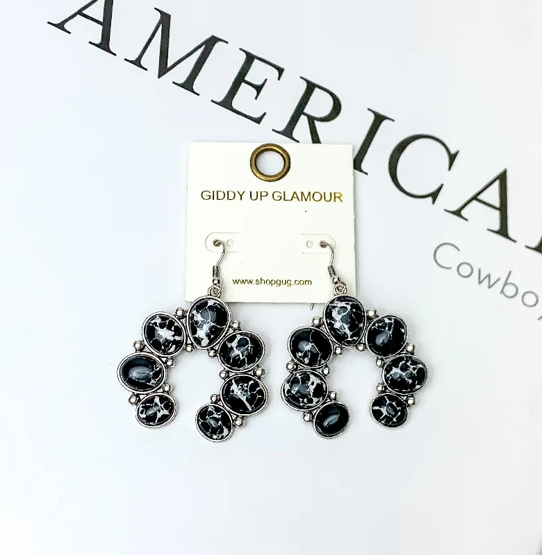 Women’s stackable earrings-Squash Blossom Stone Earrings In Black