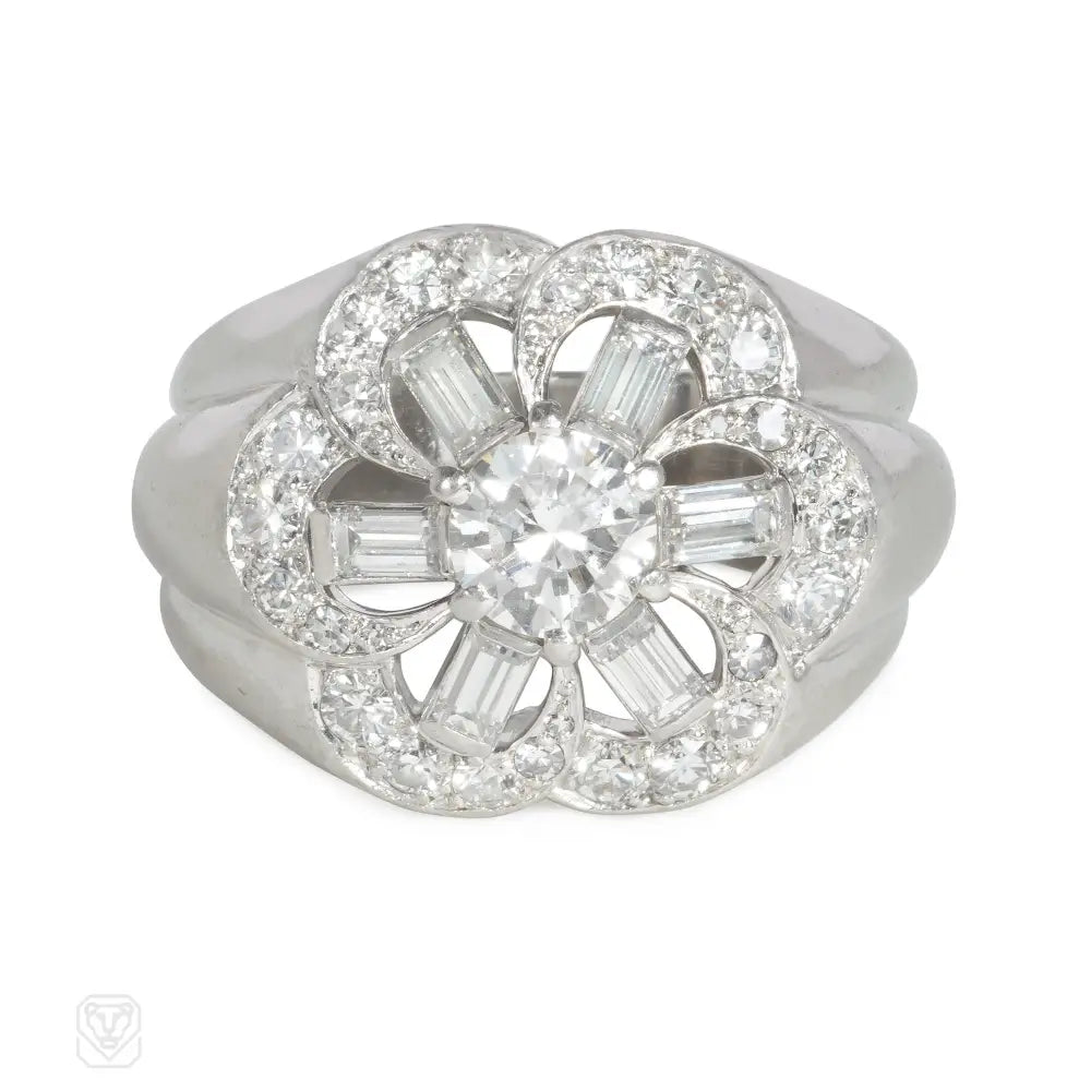 Women’s flower rings-Retro French diamond cluster ring