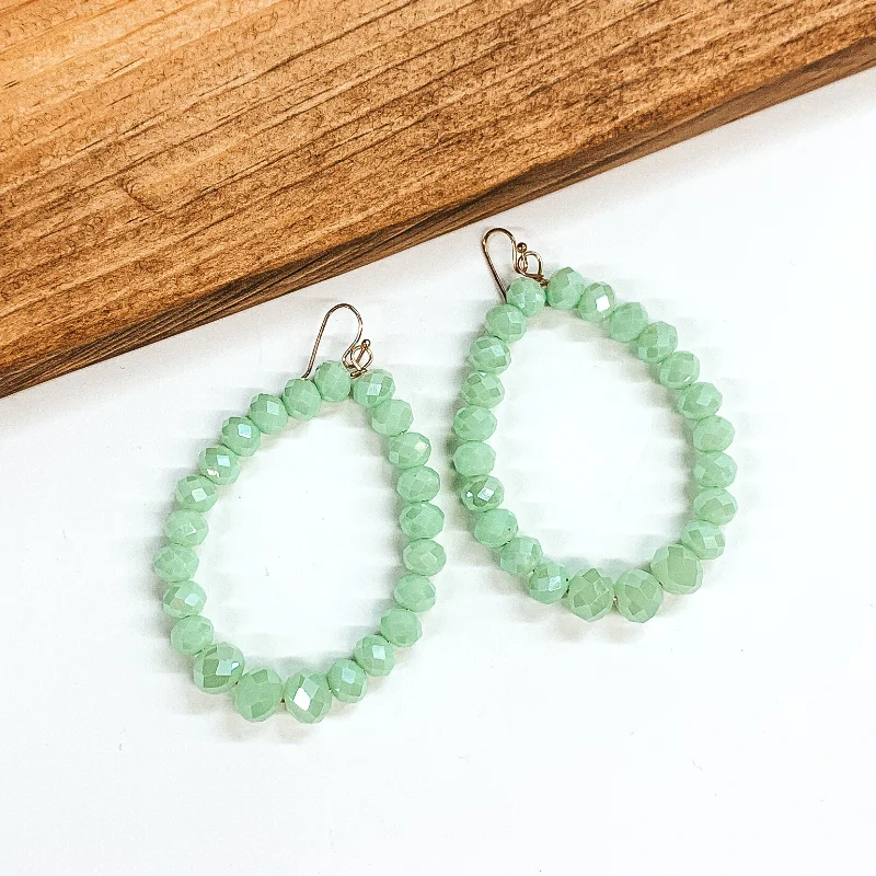 Women’s elegant stud earrings-Crystal Beaded Teardrop Earrings in Mint