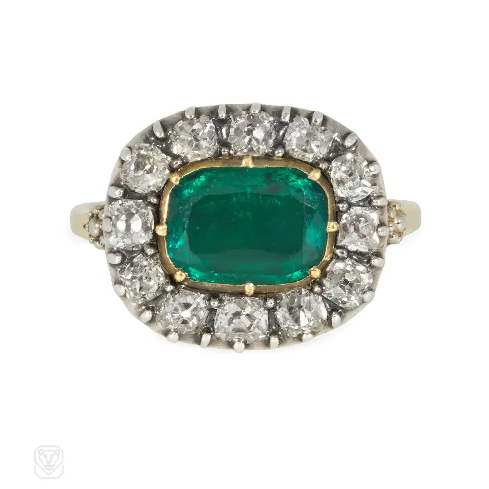 Women’s bohemian rings-Antique emerald and diamond cluster ring