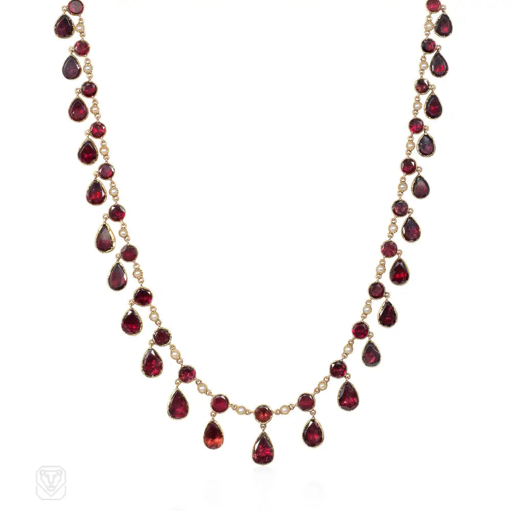 Women’s bold statement rings-Antique garnet fringe rivière necklace