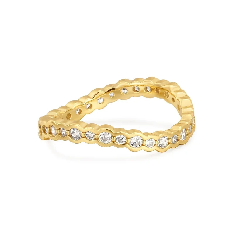 Women’s simple solitaire rings-Cz Wavy Ring Eternity Band