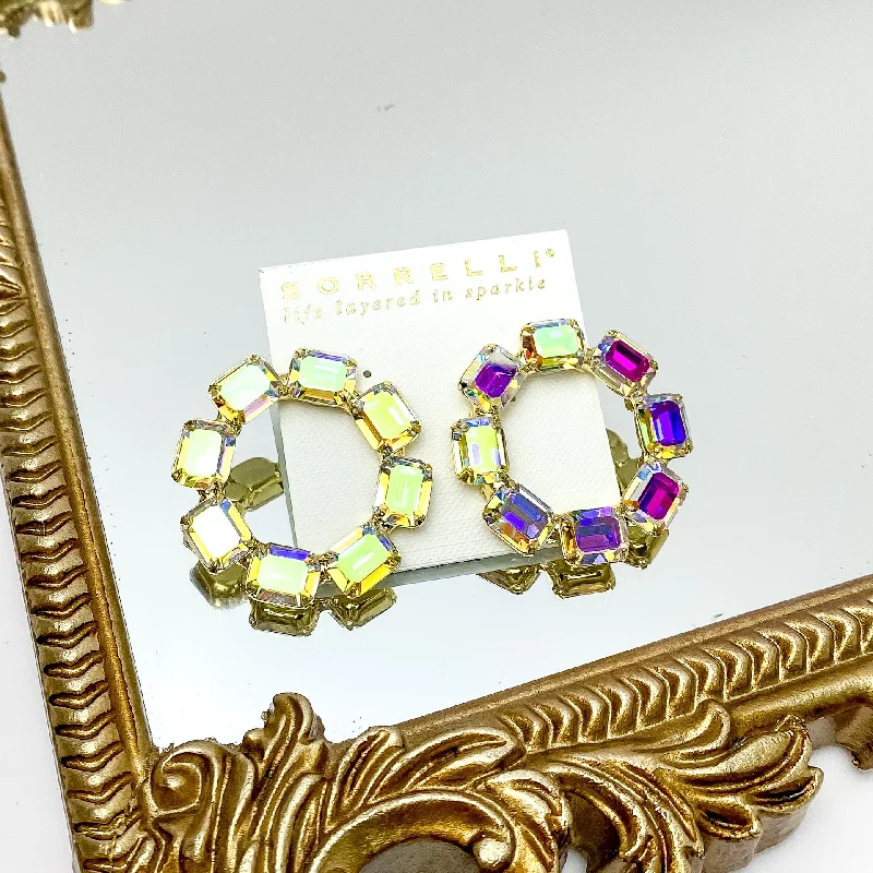 Women’s classic drop earrings-Sorrelli | Octavia Statement Earrings in Bright Gold Tone with Aurora Borealis Crystals