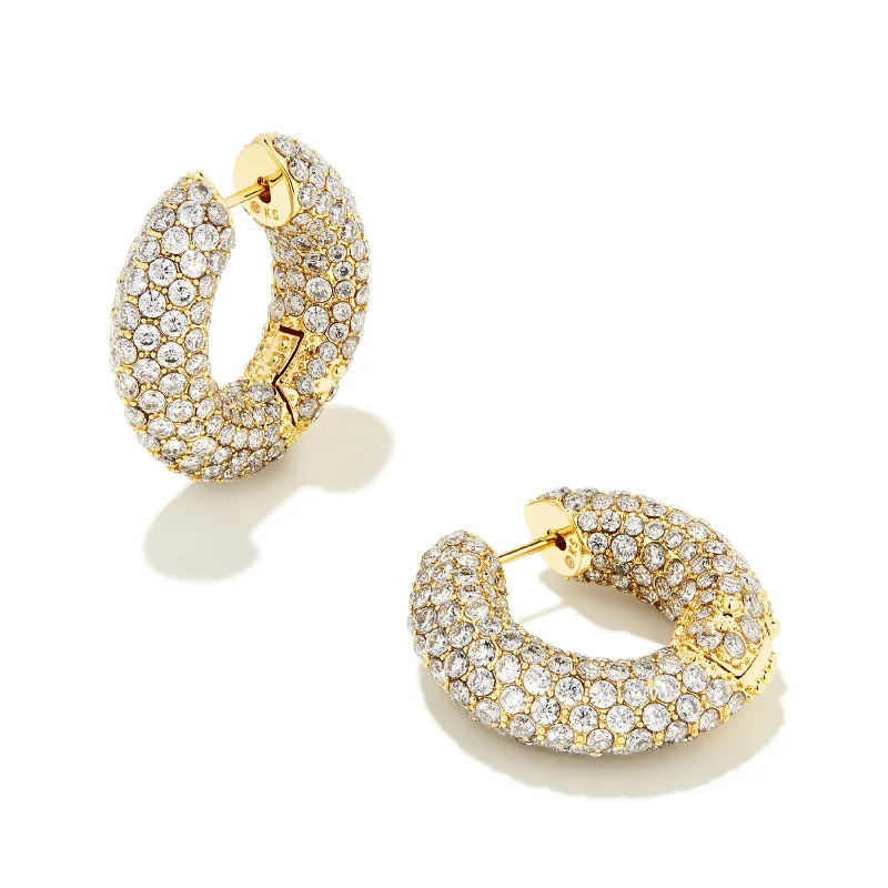 Women’s statement stud earrings-Kendra Scott | Mikki Pave Hoop Earrings Gold White CZ