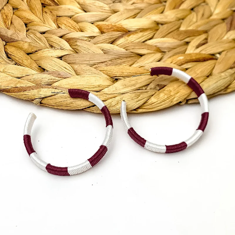 Women’s geometric earrings-Game Day Glam Colored Hoop Earrings in Maroon and White