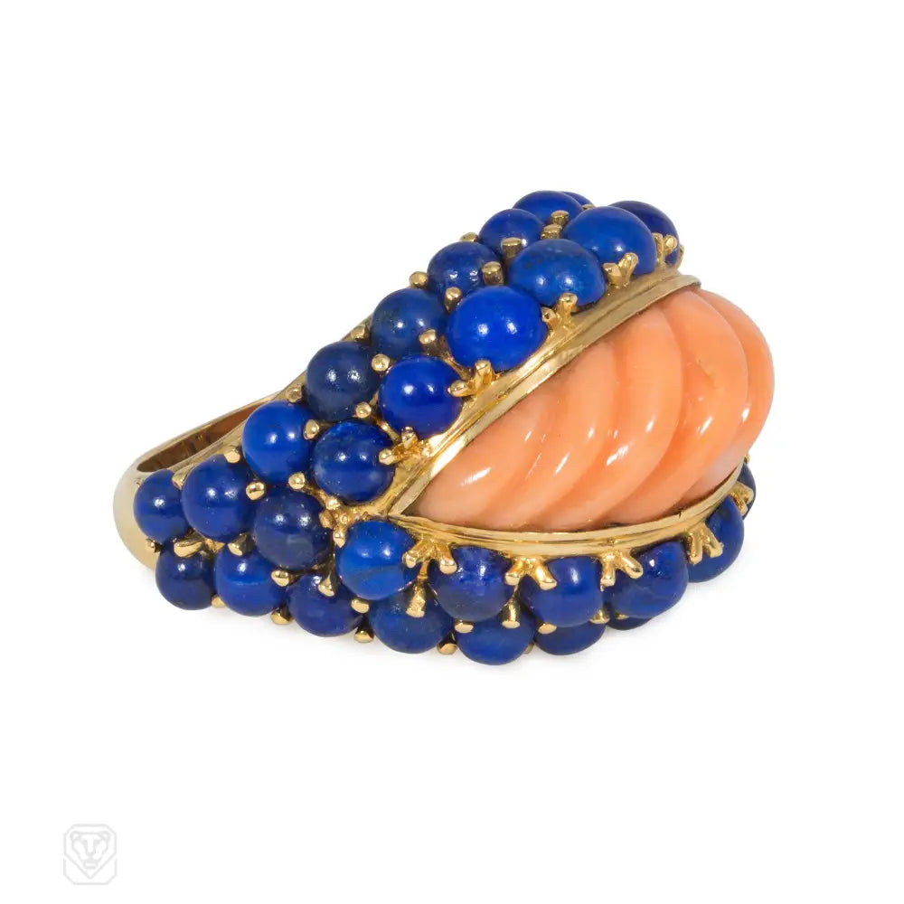 Women’s pearl rings-Boucheron, Paris mid-century lapis and coral ring