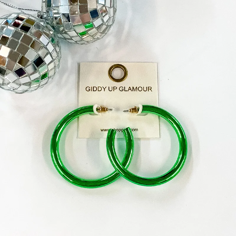 Women’s gold earrings-Light Up Large Neon Hoop Earrings In Green