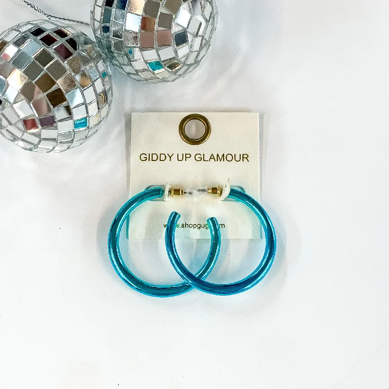 Women’s boho earrings-Light Up Medium Neon Hoop Earrings In Blue