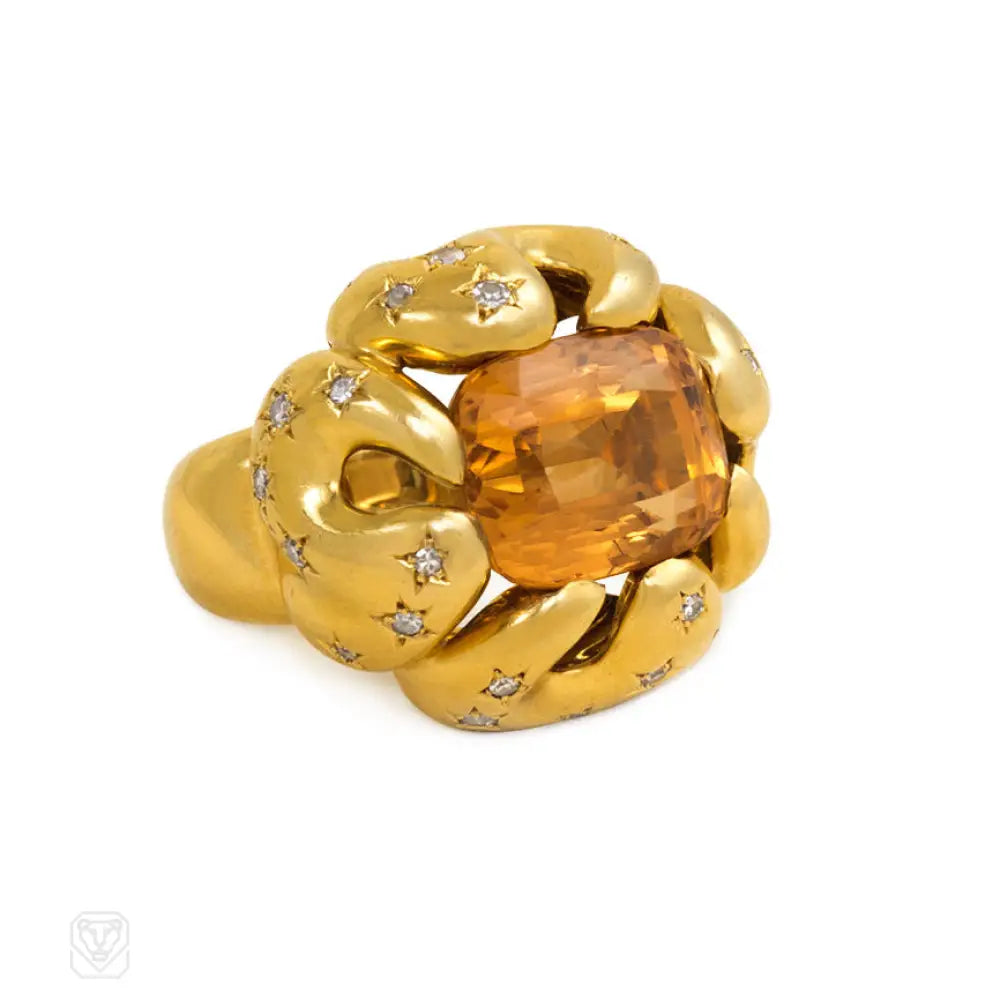 Women’s luxury silver rings-A Retro gold, diamond and topaz ring, Italy