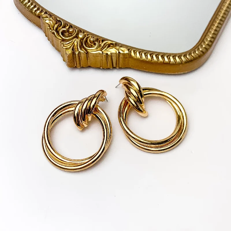 Women’s statement earrings-Gold Tone Large Twisted Post Circle Earrings