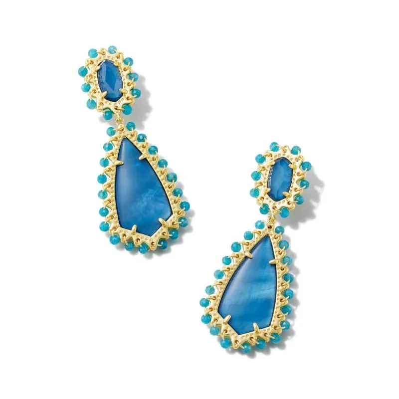 Women’s crystal drop earrings-Kendra Scott | Beaded Camry Gold Statement Earrings in Dark Blue Mix