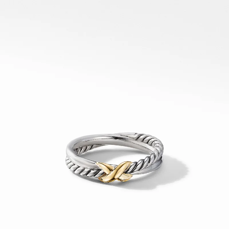 Women’s eternity band rings-Petite X Ring in Sterling Silver with 18K Yellow Gold\, 4mm