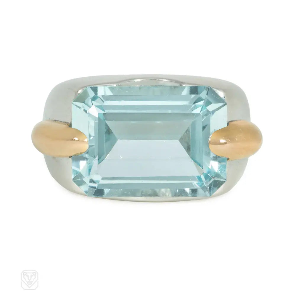 Women’s gold engagement rings-Aquamarine and two-tone gold cocktail ring