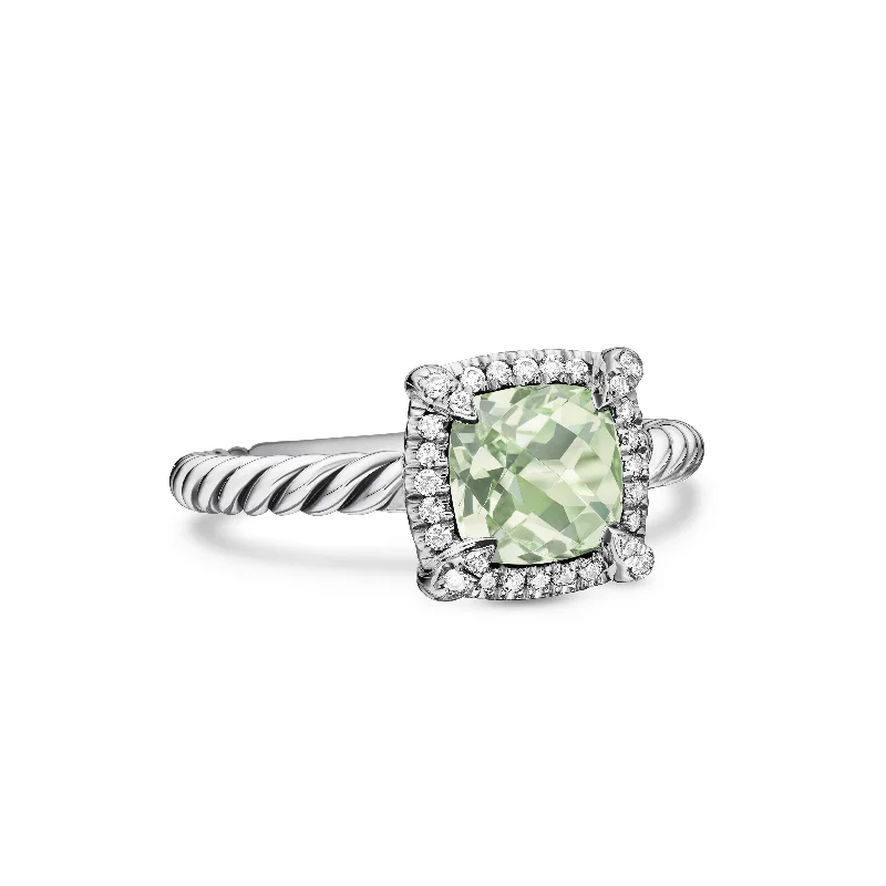 Women’s simple rings-Petite Chatelaine® Pavé Bezel Ring in Sterling Silver with Prasiolite and Diamonds\, 7mm