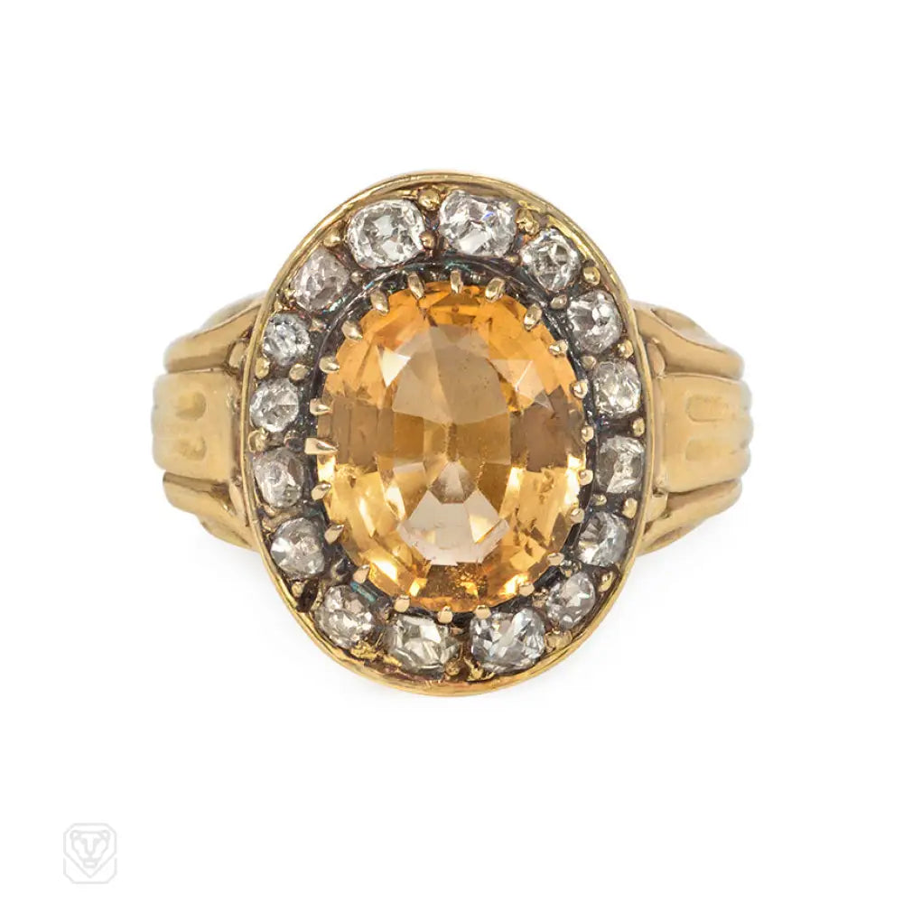 Women’s statement rings-Antique topaz and old mine cut diamond cluster ring