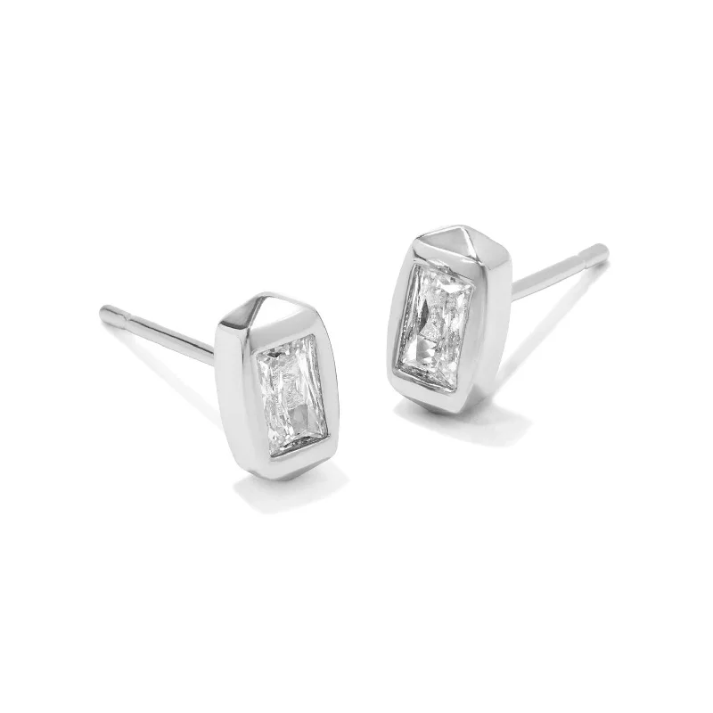 Women’s stud earrings-Kendra Scott | Fern Silver Crystal Stud Earrings in White Crystal