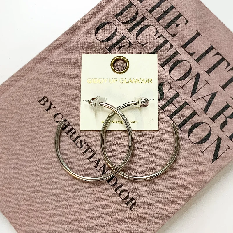 Women’s custom-designed earrings-Basic Love 2 Inch Round Hoop Earrings in Silver Tone