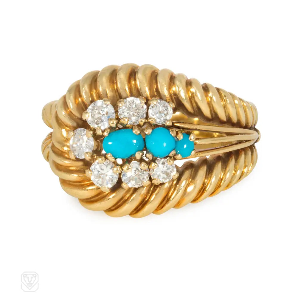 Women’s thin rings-1960s Cartier gold, diamond, and turquoise tapered ring